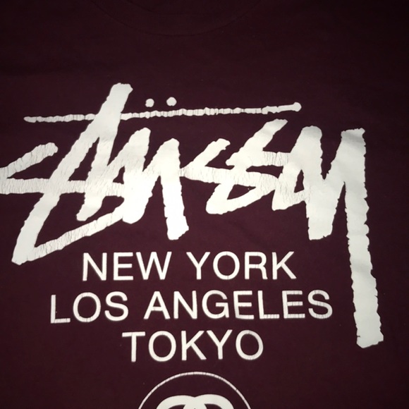 Burgundy Stüssy world tour t-shirt - Picture 2 of 6
